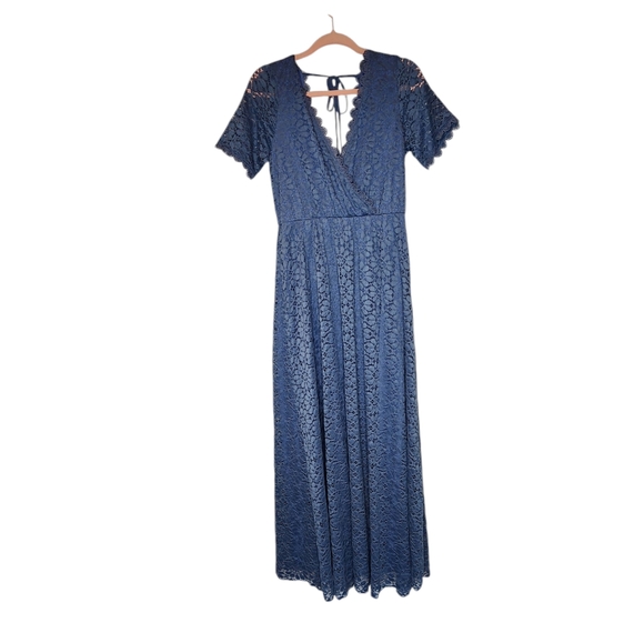 Baltic Born Venice Lace Maxi Dress Crossover Neck Blue Size Large - Picture 5 of 12